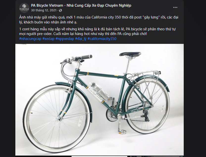 thông báo mẫu xe đạp califonria mới
